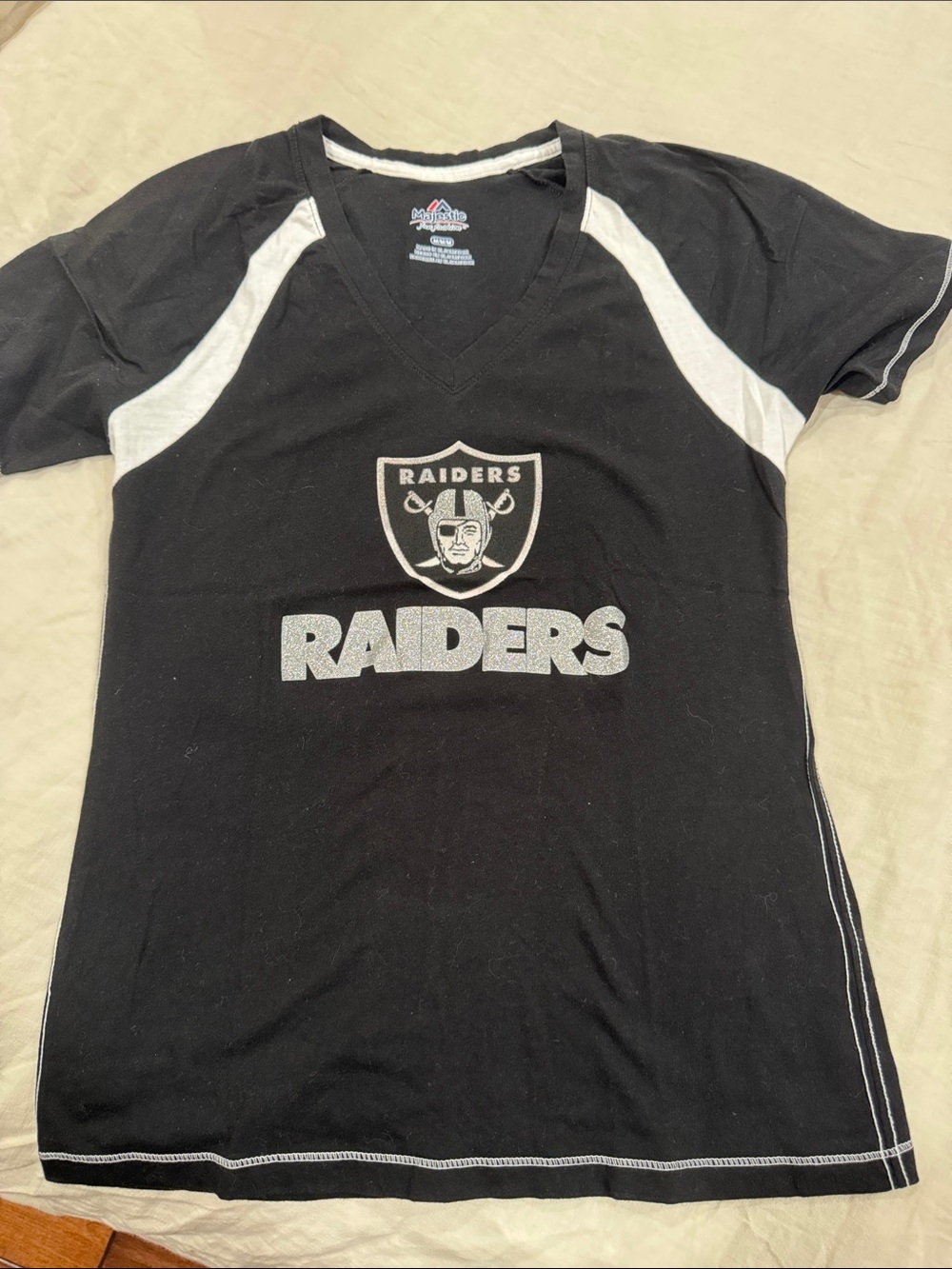 Women’s Black and White Raiders V-Neck Tee